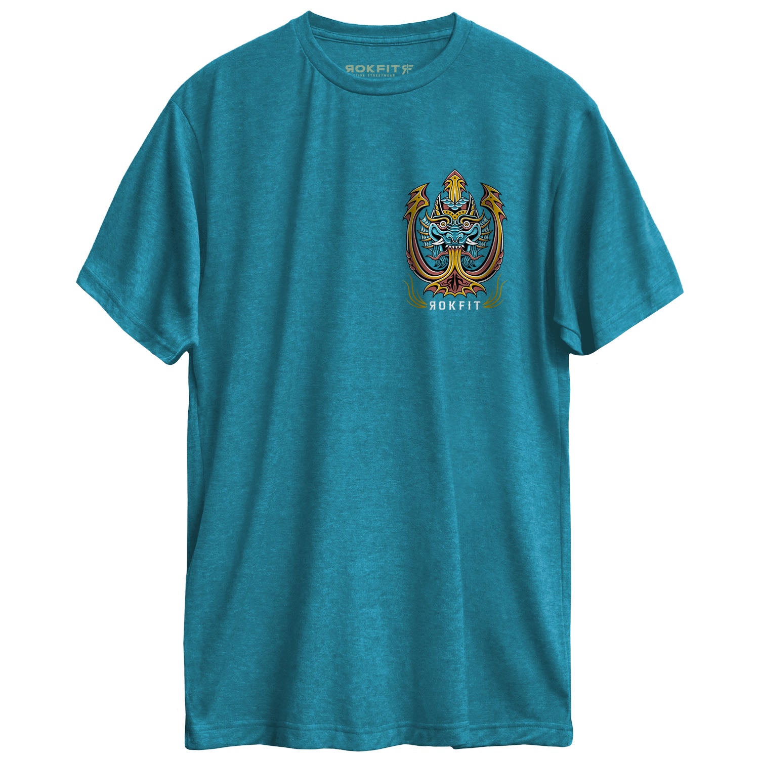 Front view of teal blue unisex Active Tee with 'Face Any Challenge' graphic