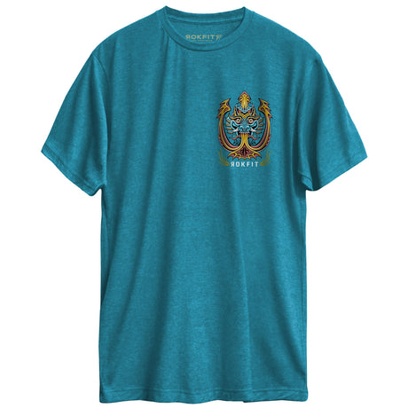 Front view of teal blue unisex Active Tee with 'Face Any Challenge' graphic
