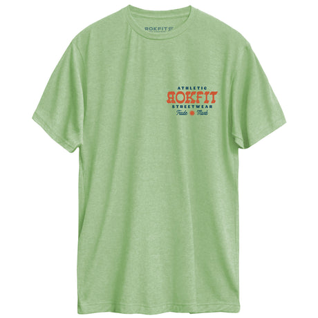 Front view of unisex heather green Active Tee with 'Seeking Growth Never Ends' graphic