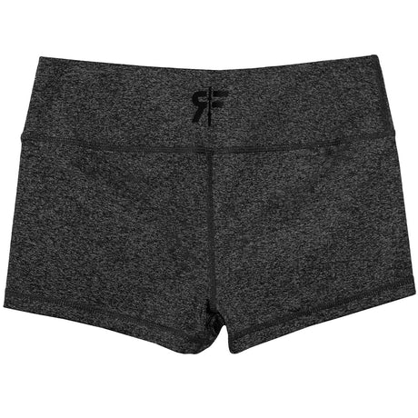 Back view of heather black 2.5-inch booty shorts