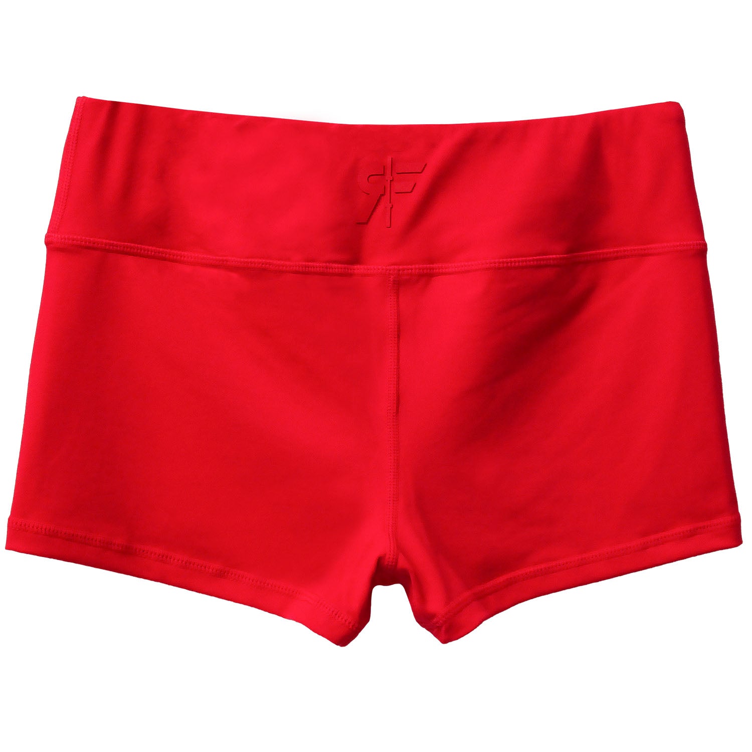 Back view of red 2.5-inch booty shorts