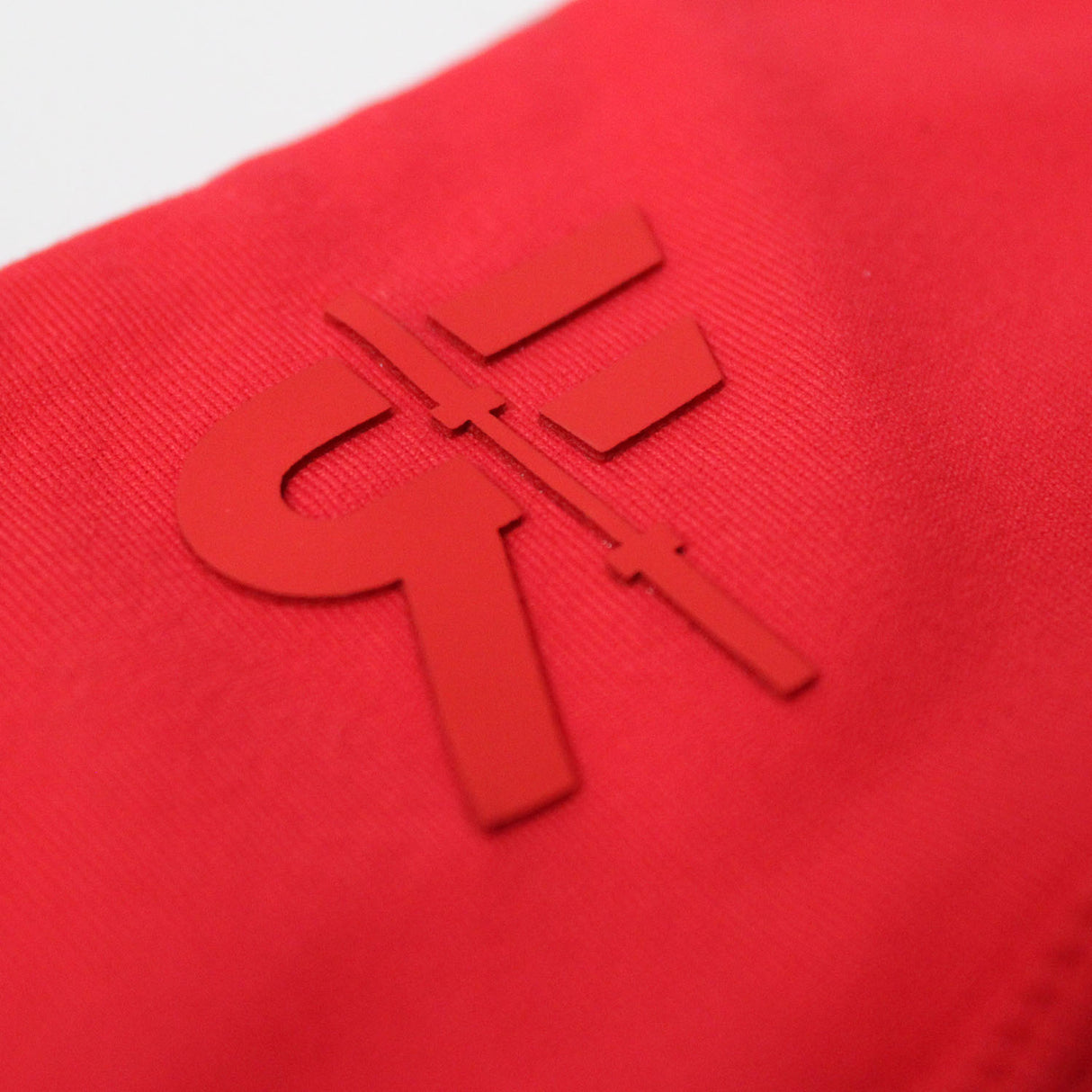 Back view of red 2.5-inch booty shorts RF logo