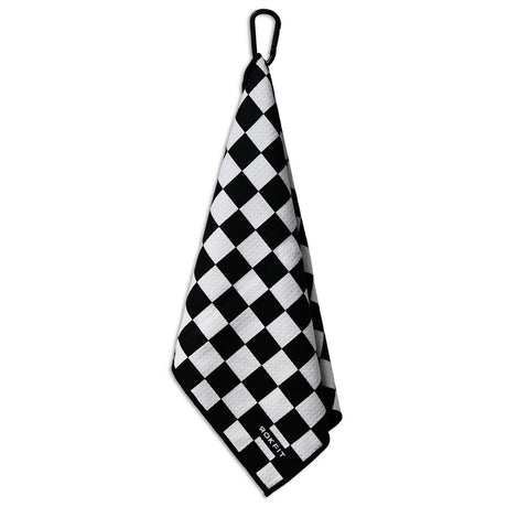Hanging view of Utility Towel with 'Checker' graphic