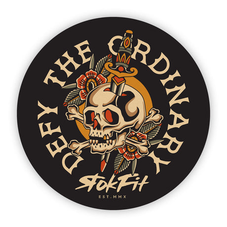 Front view of Sticker with 'Defy The Ordinary' graphic