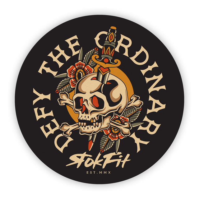 Front view of Sticker with 'Defy The Ordinary' graphic