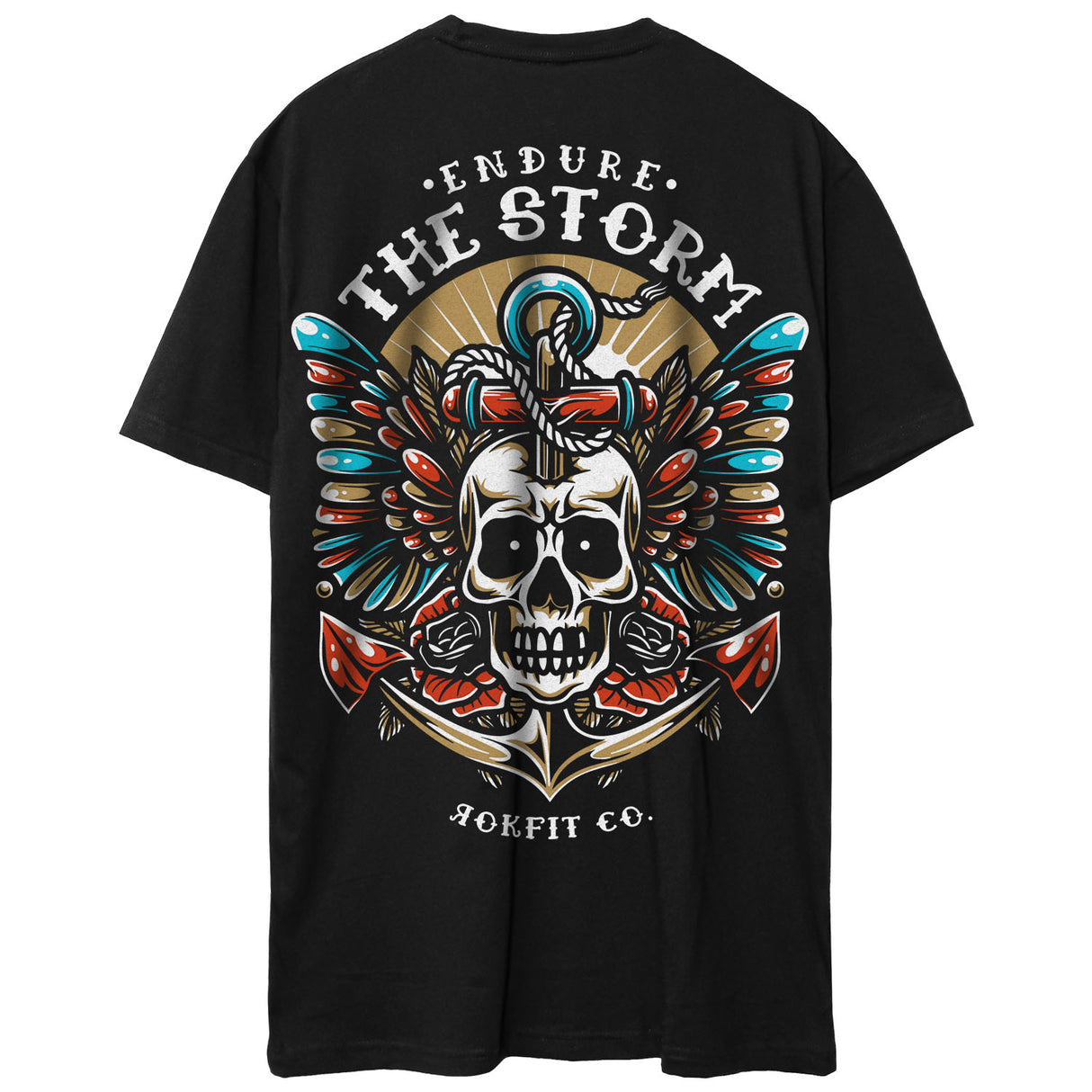 Back view of black unisex Active Tee with 'Endure The Storm' graphic