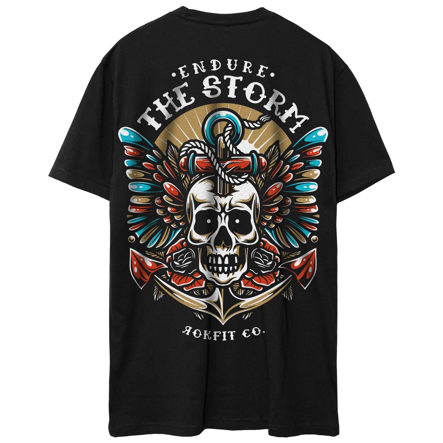Back view of black unisex Active Tee with 'Endure The Storm' graphic