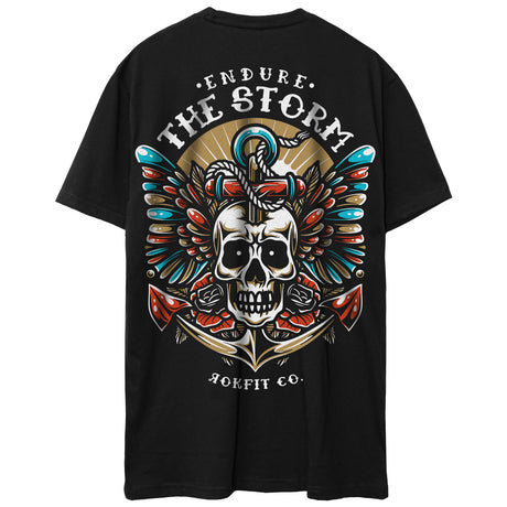Back view of black unisex Active Tee with 'Endure The Storm' graphic