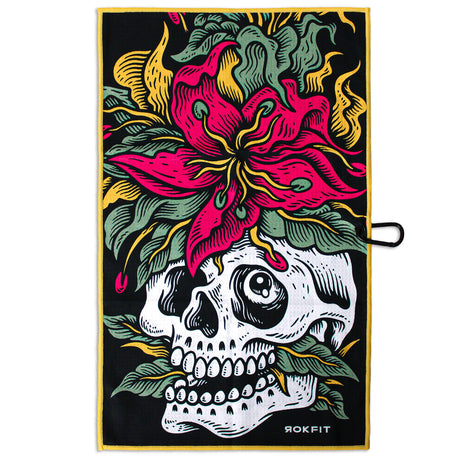 Front view of Utility Towel with 'Eternal Bloom' graphic