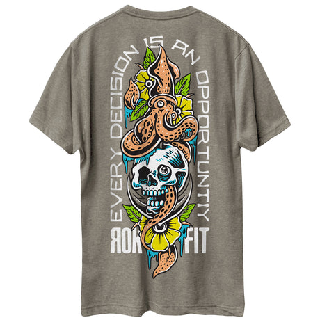 Back view of unisex Active Tee with 'Every Decision' graphic