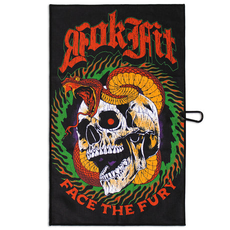 Front view of Utility Towel with 'Face The Fury' graphic