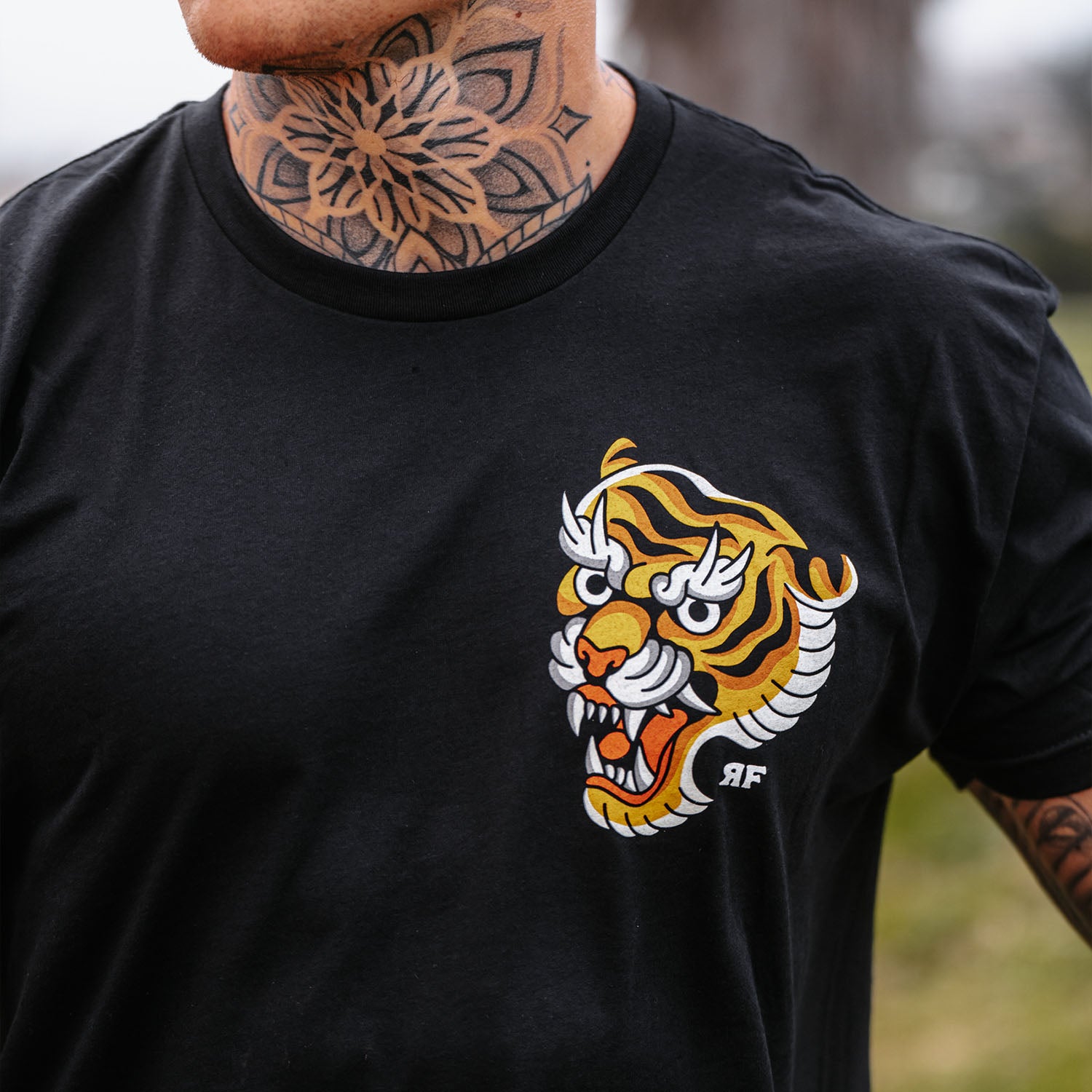 Male model outdoors wearing unisex Active Tee with 'Make Excuses or Make Progress' graphic