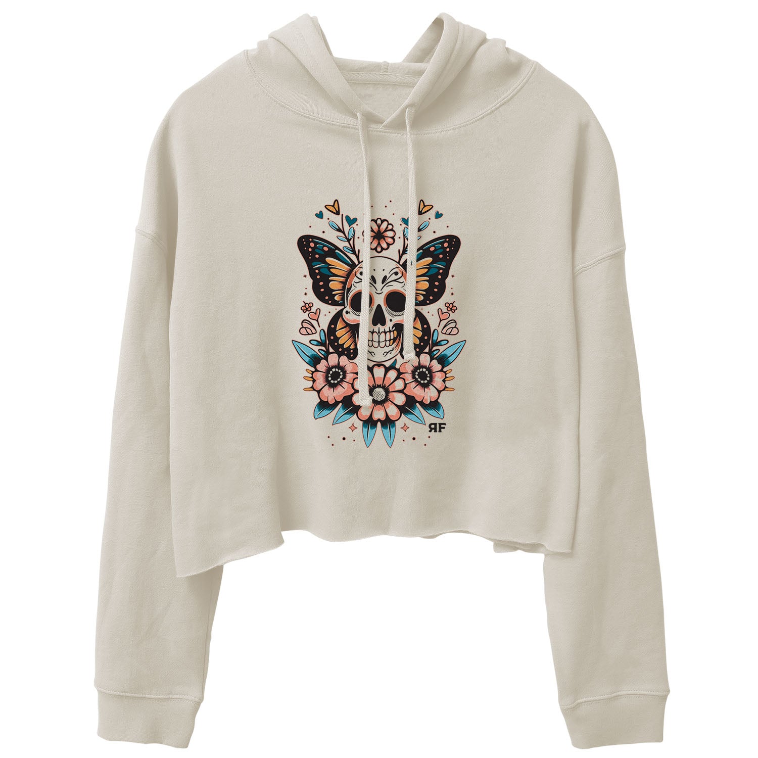 Front view of cream color women's crop hoody with 'Change Begins With Discomfort' graphic