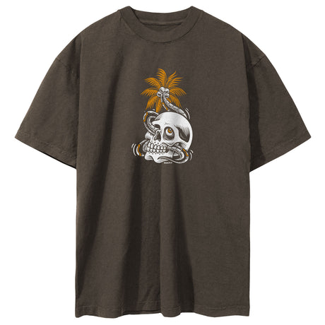 Front view of brown unisex Street Tee with 'Mental Vacation' graphic