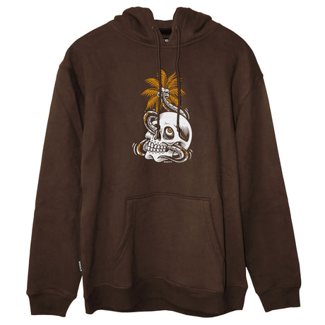 Front view of brown unisex hoody with 'Mental Vacation' graphic