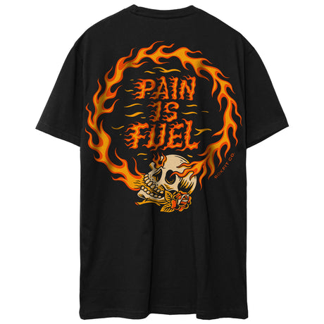 Back view of unisex black Active Tee with 'Pain Is Fuel' graphic