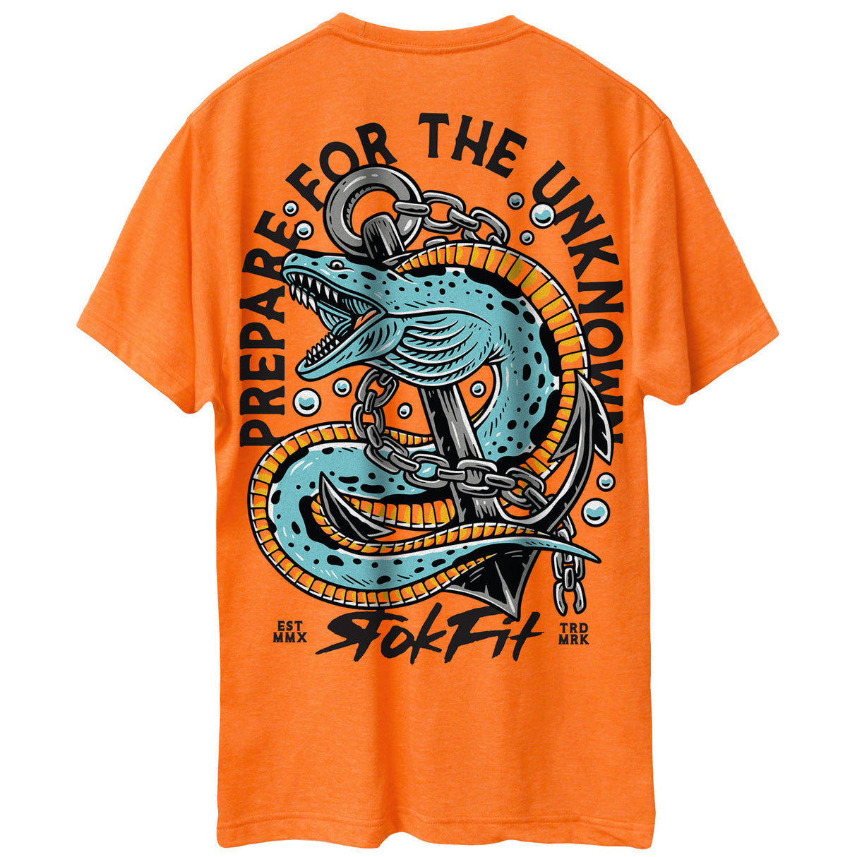 Back view of orange unisex Active Tee with 'Prepare For The Unknown' graphic