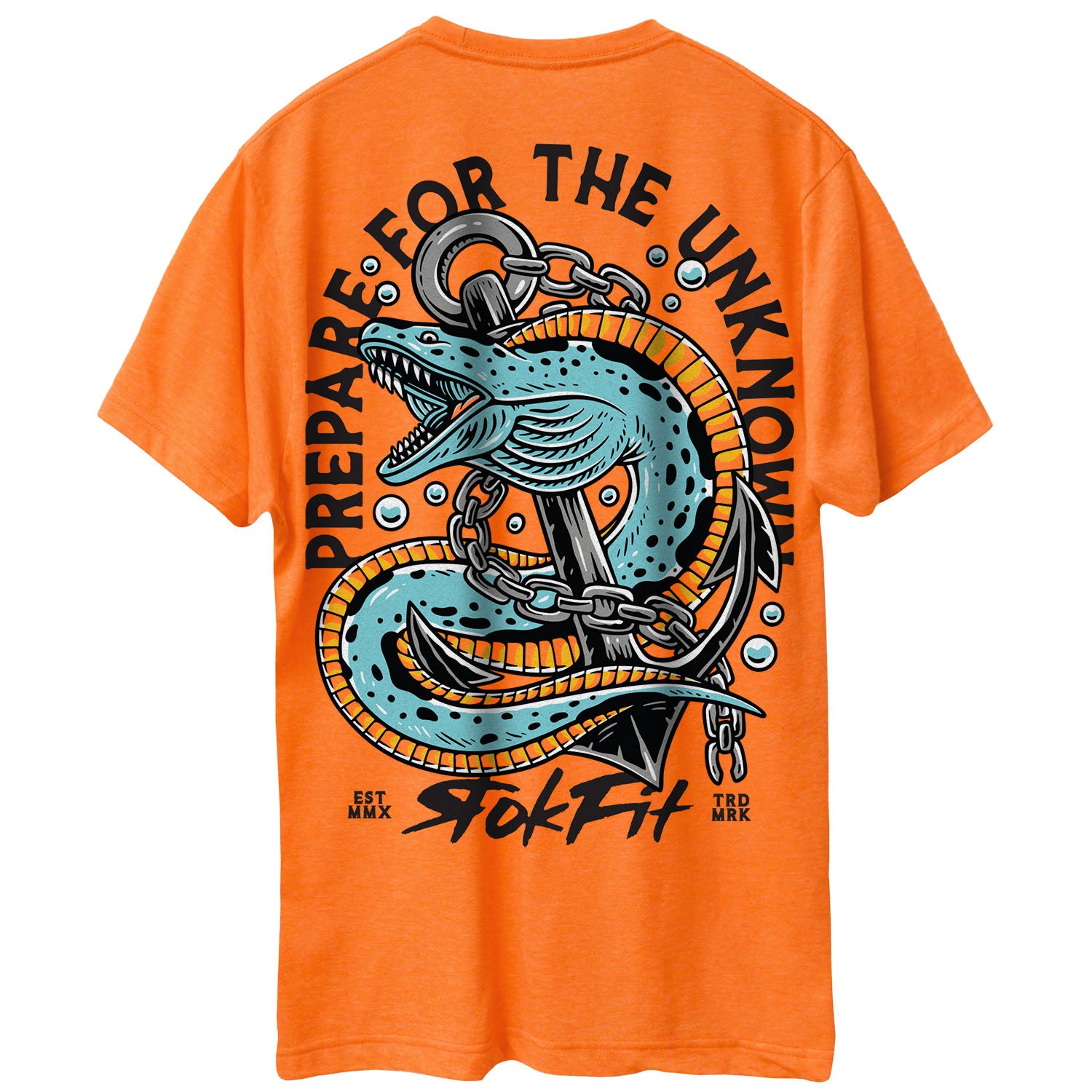 Back view of orange unisex Active Tee with 'Prepare For The Unknown' graphic