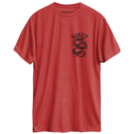 Front view of unisex heather red Active Tee with 'Unbroken' graphic