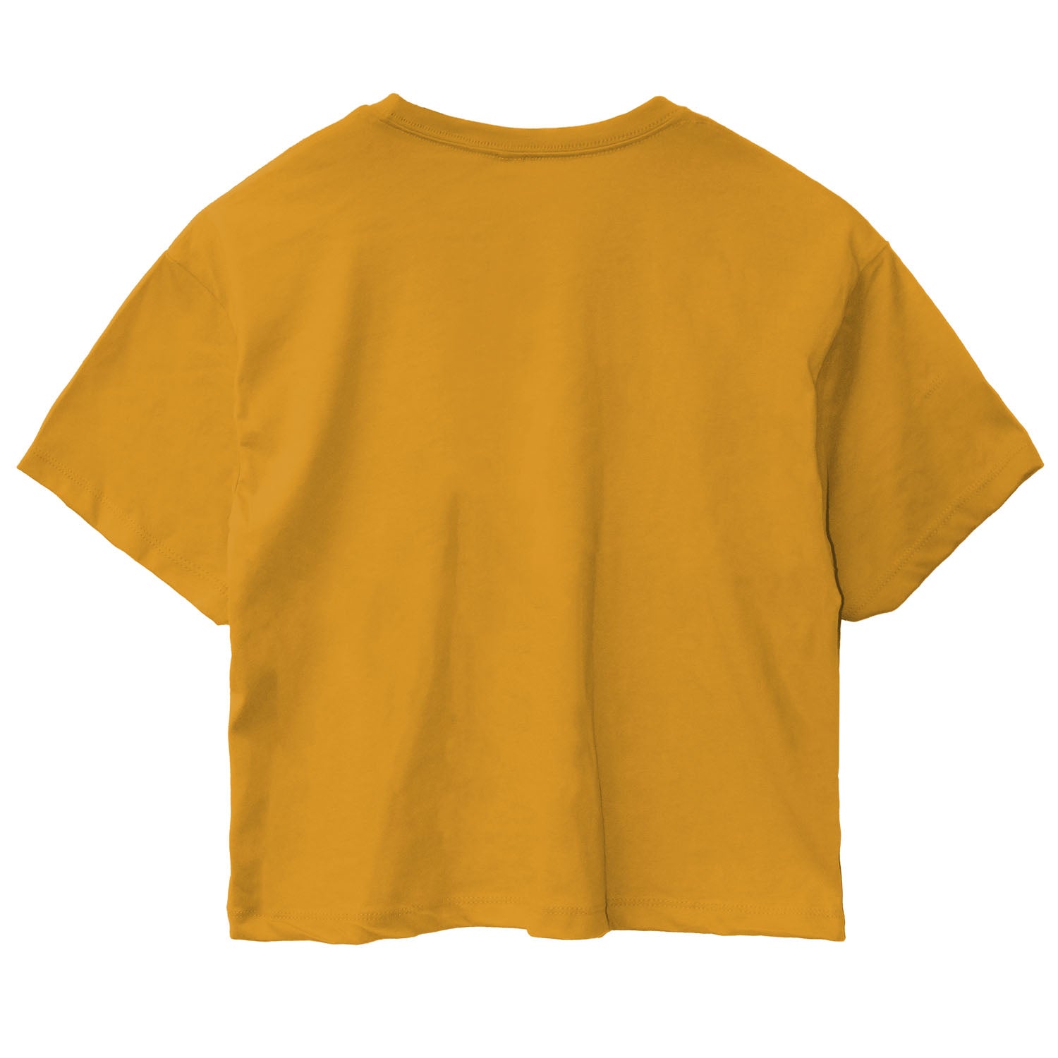 Front view of vintage gold women's crop t-shirt with no graphic