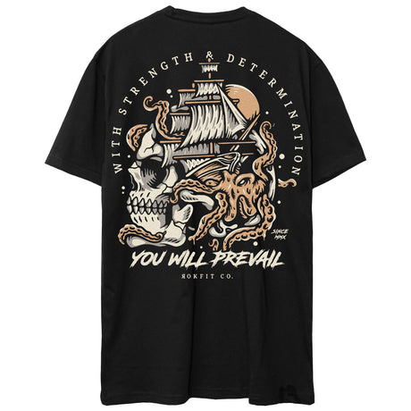 Back view of unisex black Active Tee with 'You Will Prevail' graphic