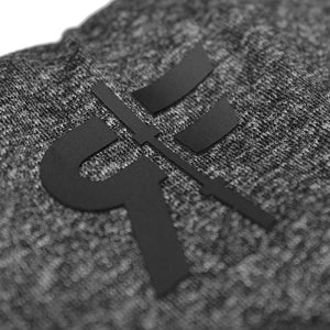 Back view of heather black 2.5-inch booty shorts RF logo