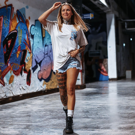Female model wearing unisex Active Tee with 'Endless Summer' graphic
