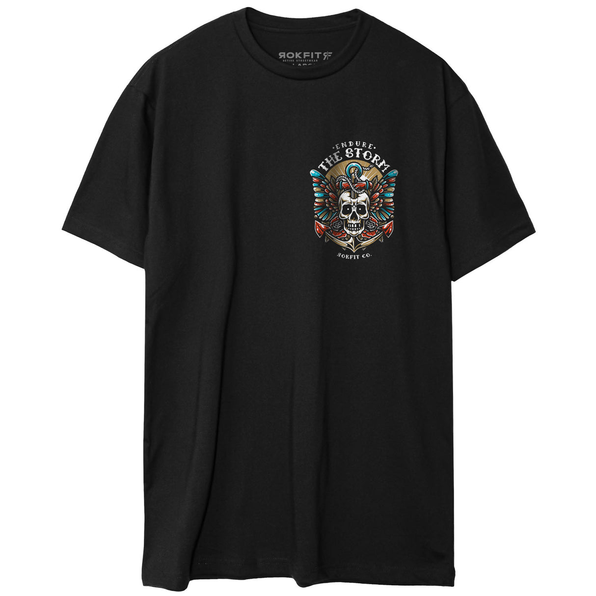 Front view of black unisex Active Tee with 'Endure The Storm' graphic