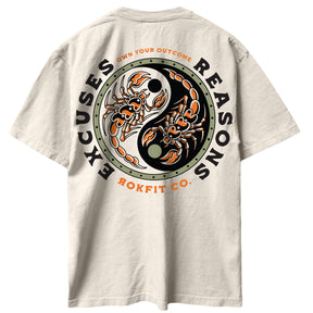 Back view of unisex cream Street Tee with 'Excuses or Reasons' graphic