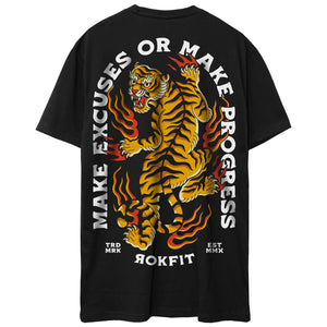 Back view of black unisex Active Tee with 'Make Excuses or Make Progress' graphic